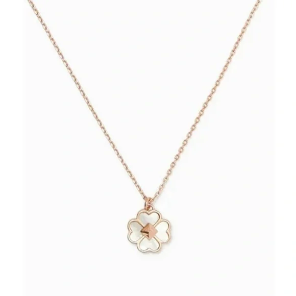 Kate Spade Rose Gold Flower Pendant Necklace Cream Enamel Spade Logo NWT Gift - Picture 2 of 16